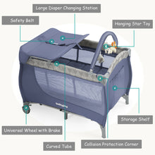 Load image into Gallery viewer, Gymax Foldable Baby Playard Portable Playpen Nursery Center w/ Changing Station Grey
