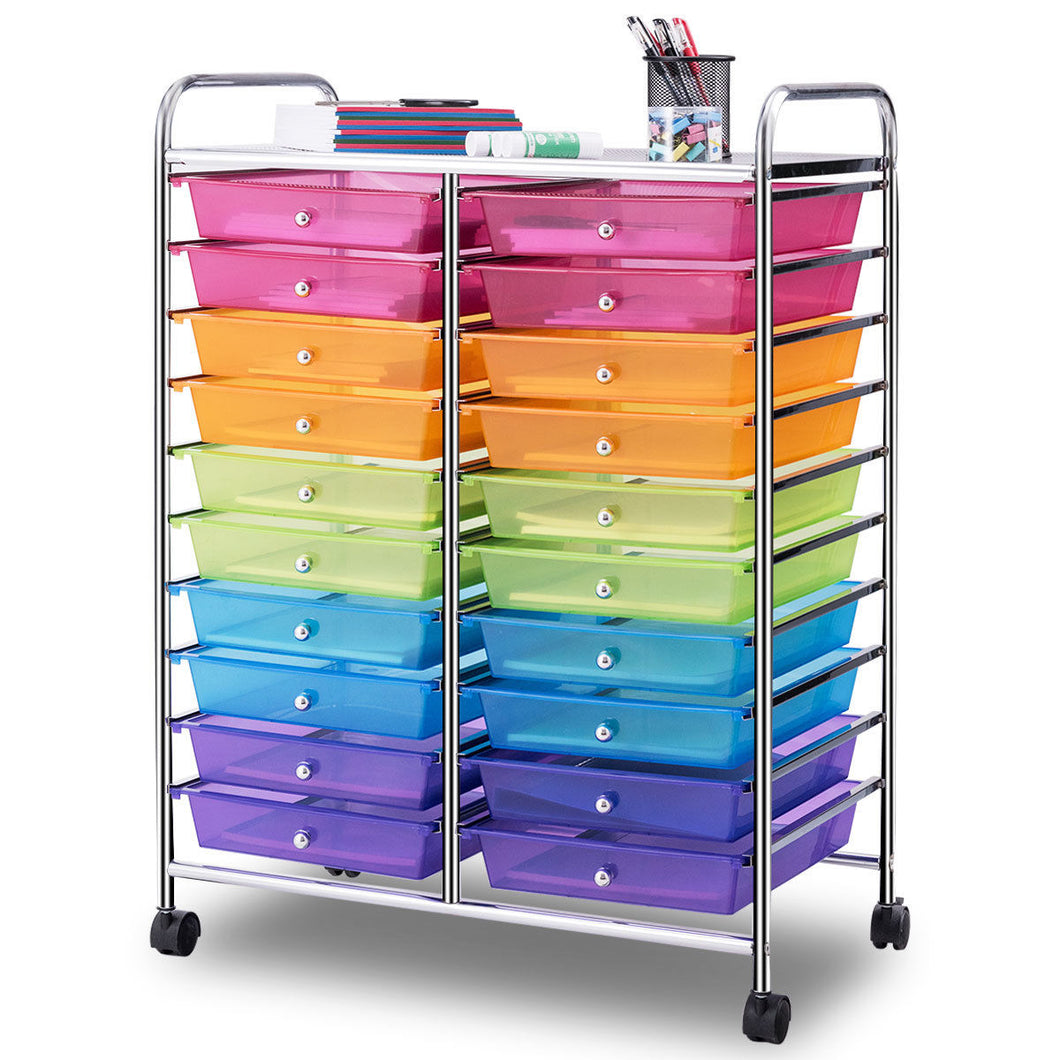 Gymax Office Rolling Cart 20 Storage Drawers Scrapbook Paper Studio Organizer Mutli Color