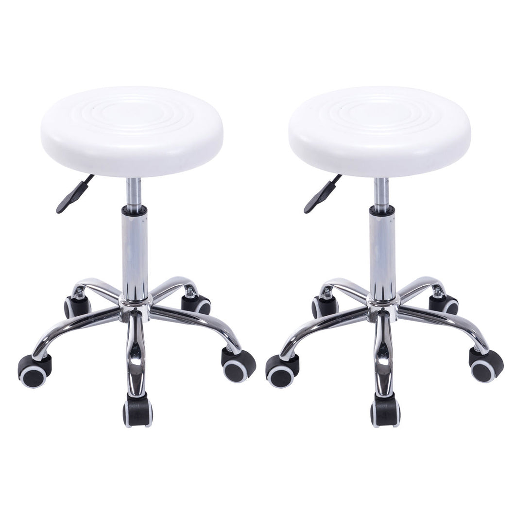 Gymax Set of 2 White Adjustable Hydraulic Rolling Swivel Stool Salon Massage Spa