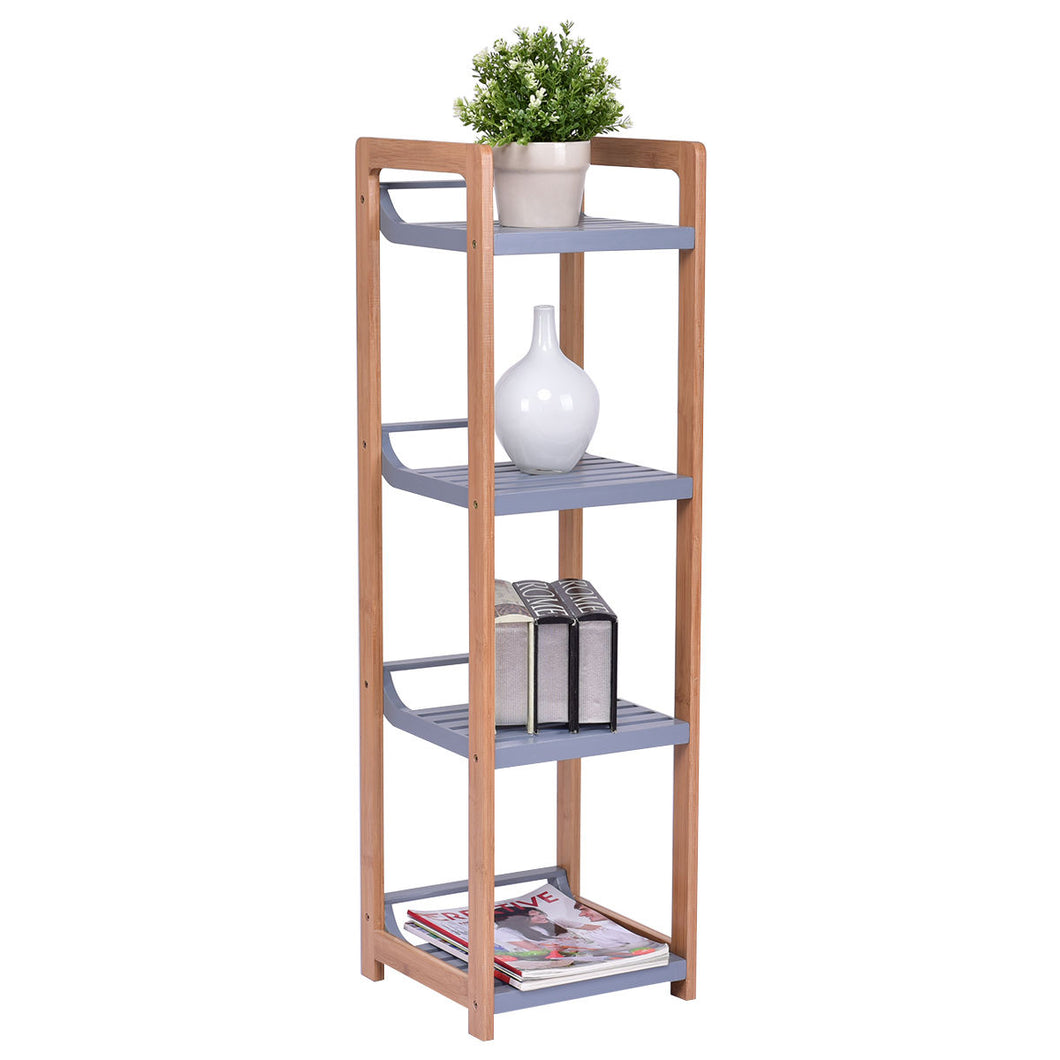 Gymax Bamboo 4 Tier Multifunction Storage Tower Rack Shelving Shelf Units Stand