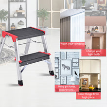 Load image into Gallery viewer, Gymax Folding Aluminum Lightweight Ladder 2 Step Non-Slip Platform Stool
