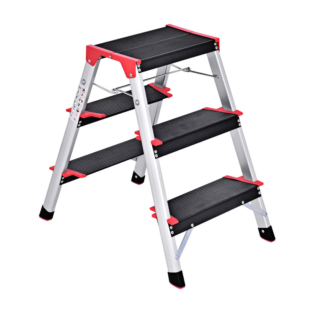 Gymax Folding Aluminum Lightweight Ladder 3 Step Non-Slip Platform Stool