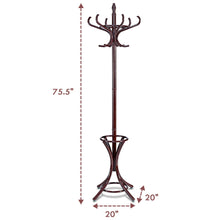 Load image into Gallery viewer, Gymax Wood Standing Hat Coat Rack Jacket Bag Hanger Tree 12 Hooks Reddish Brown w/ Umbrella Stand

