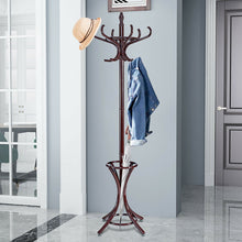 Load image into Gallery viewer, Gymax Wood Standing Hat Coat Rack Jacket Bag Hanger Tree 12 Hooks Reddish Brown w/ Umbrella Stand

