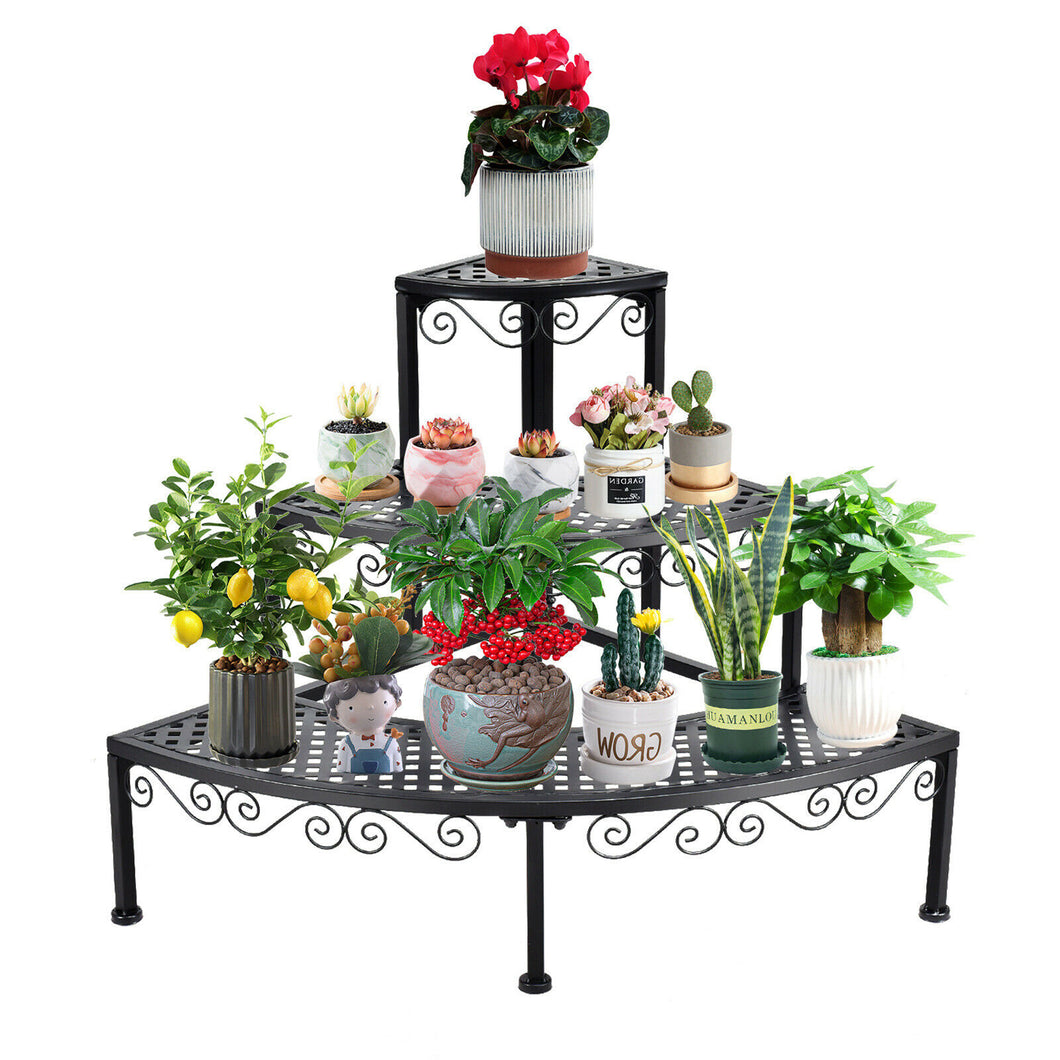 Gymax 3 Tier Corner Metal Flower Pot Pots Rack Plant Shelf Display Stair Step Ladder