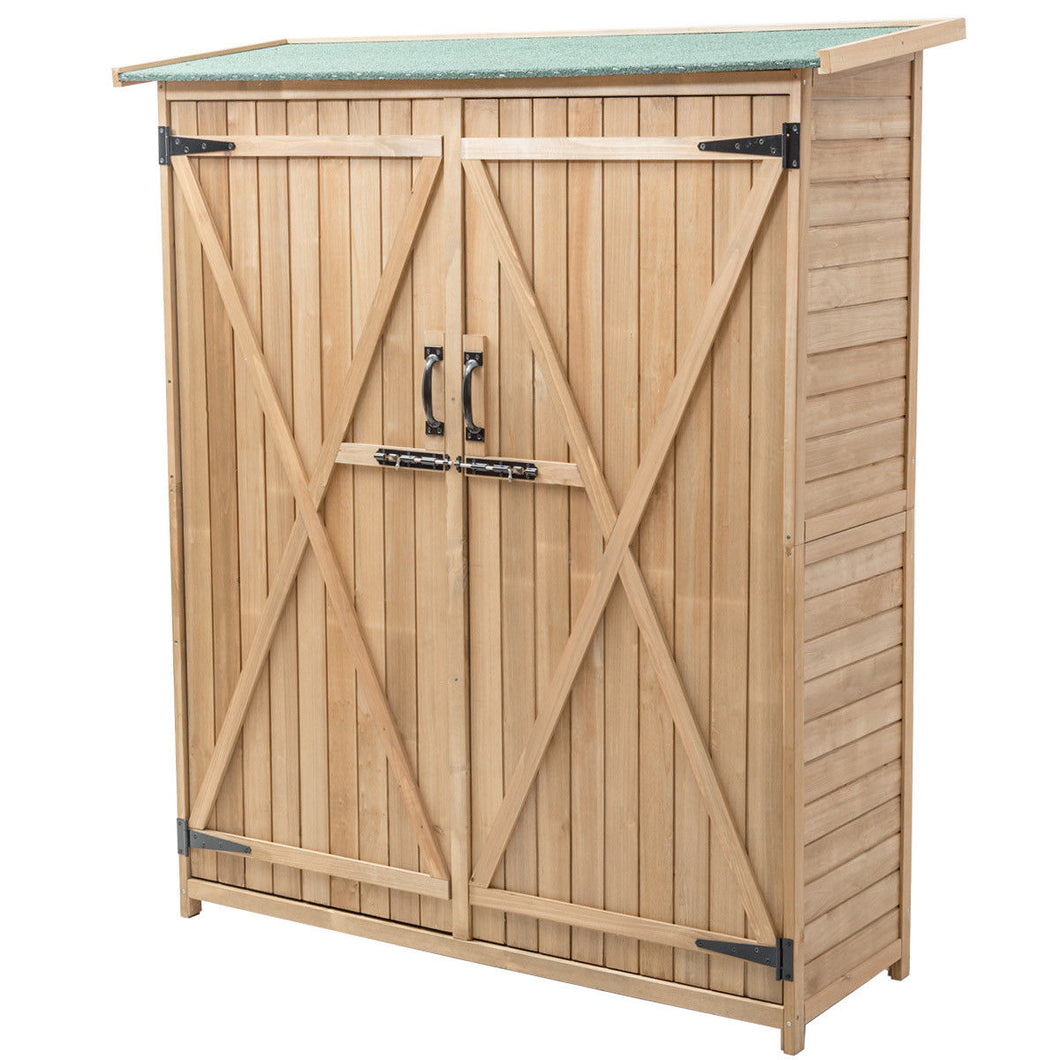 Gymax Garden Outdoor Wooden Storage Shed Cabinet Double Doors Fir Wood Lockers