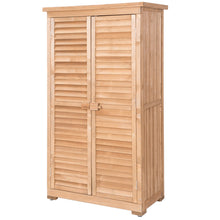 Load image into Gallery viewer, Gymax Outdoor 63&#39;&#39; Tall Wooden Garden Storage Shed Fir Wood Shutter Design Lockers
