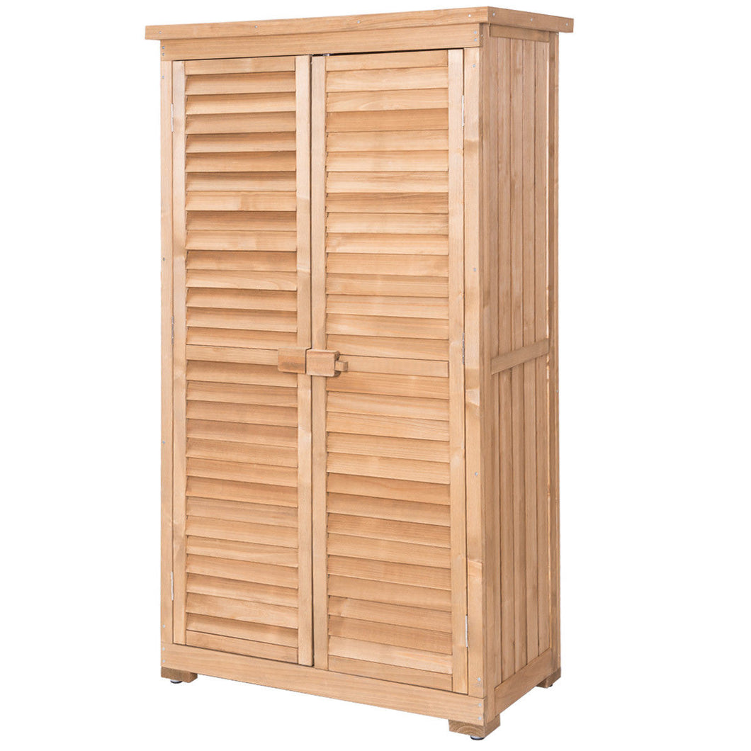 Gymax Outdoor 63'' Tall Wooden Garden Storage Shed Fir Wood Shutter Design Lockers