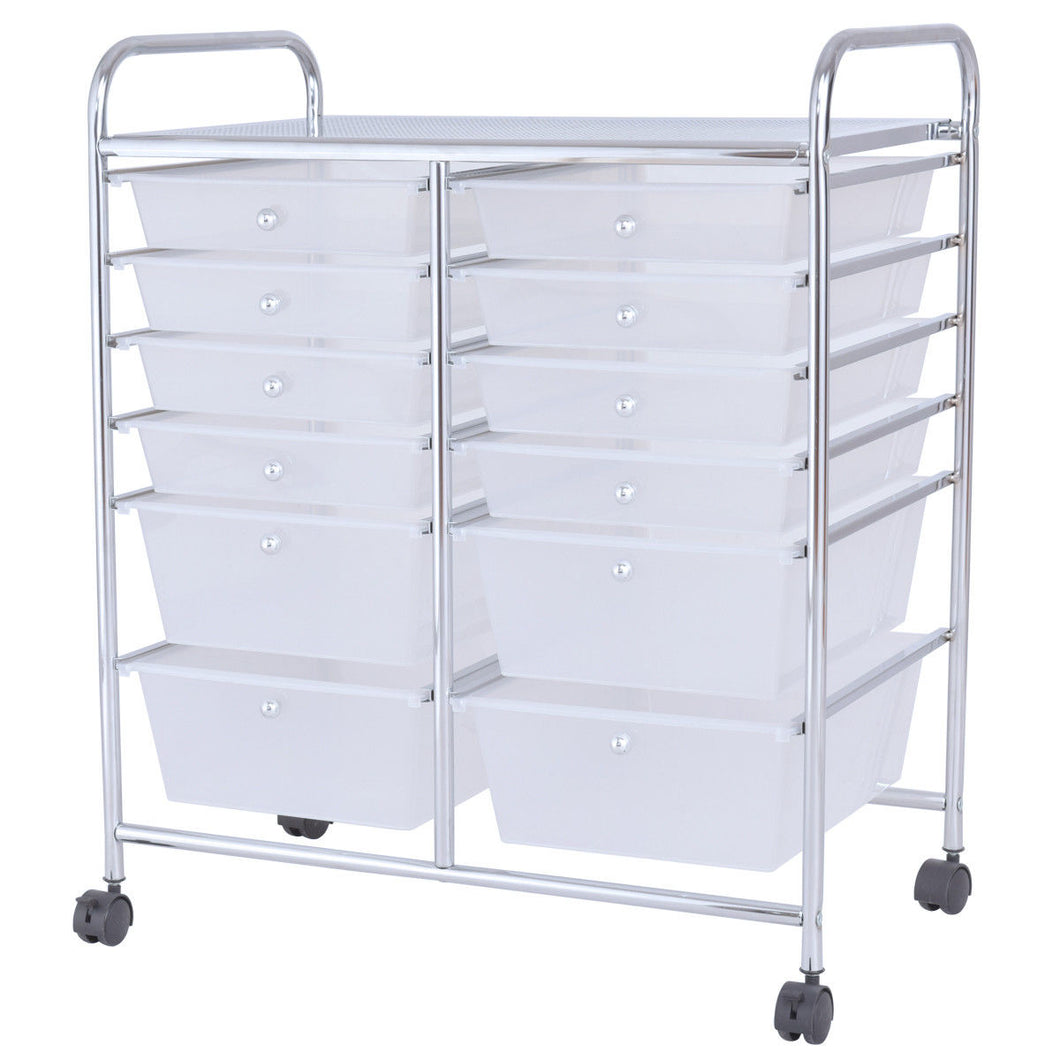 Gymax Semitransparent Office Rolling Cart 12 Storage Drawer Studio Organizer Bins Scrapbook Paper