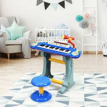 Load image into Gallery viewer, Gymax 37 Key Electronic Keyboard Kids Toy Piano MP3 Input w/ Microphone &amp; Stool Blue
