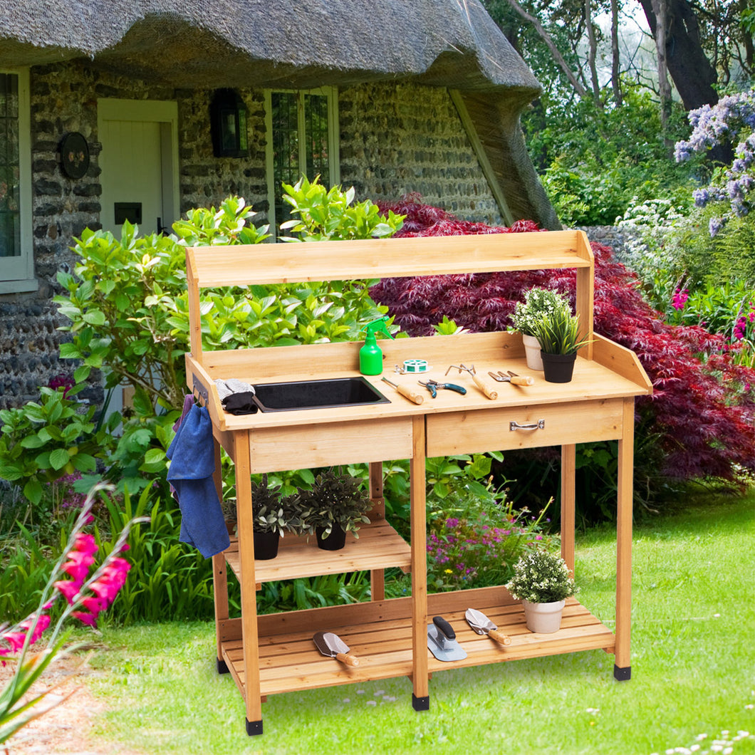 Gymax Outdoor Garden Potting Bench Lawn Patio Table Storage Shelf Work Station