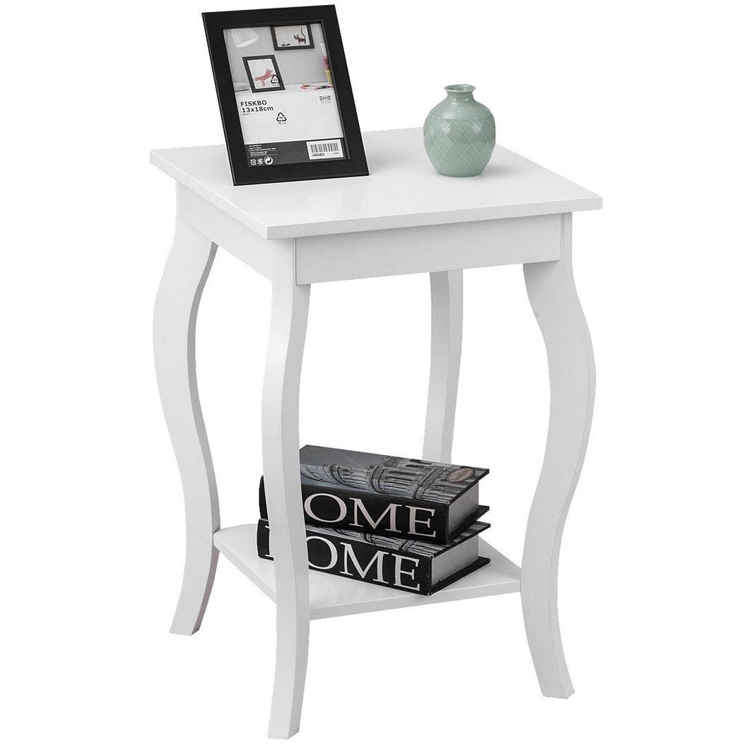 Gymax Accent Side Table Sofa End Table Nigh stand Coffee Table w/ Storage Shelf White