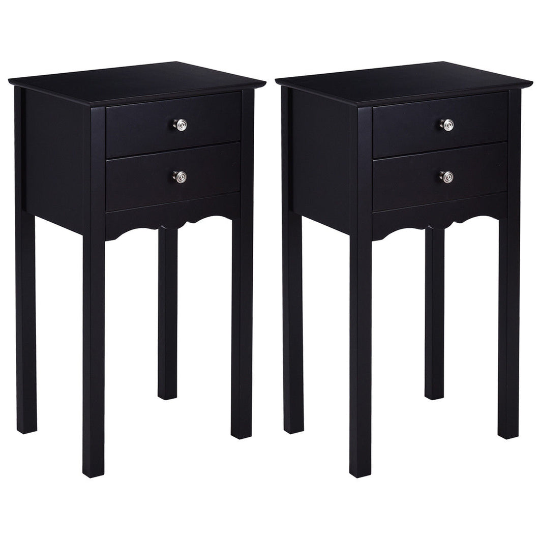 Gymax 2 PCS Side Table End Accent Table Night Stand W/ 2 Drawers Black