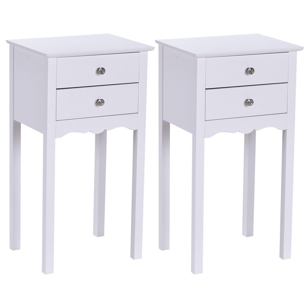 Gymax 2 PCS Side Table End Accent Table Night Stand W/ 2 Drawers White