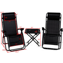 Load image into Gallery viewer, Gymax 3PC Zero Gravity Reclining Lounge Chairs Table Pillows Folding Portable Black
