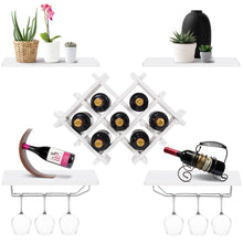 Load image into Gallery viewer, Gymax Set of 5 Wall Mount Wine Rack Set Storage Shelves and Glass Holder White
