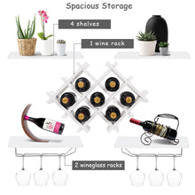 Load image into Gallery viewer, Gymax Set of 5 Wall Mount Wine Rack Set Storage Shelves and Glass Holder White
