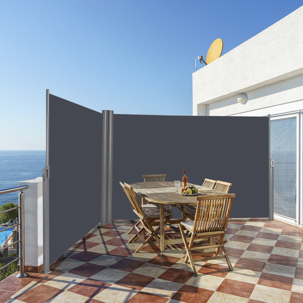 Gymax 237''x 63'' H Patio Retractable Double Folding Side Awning Screen Divider