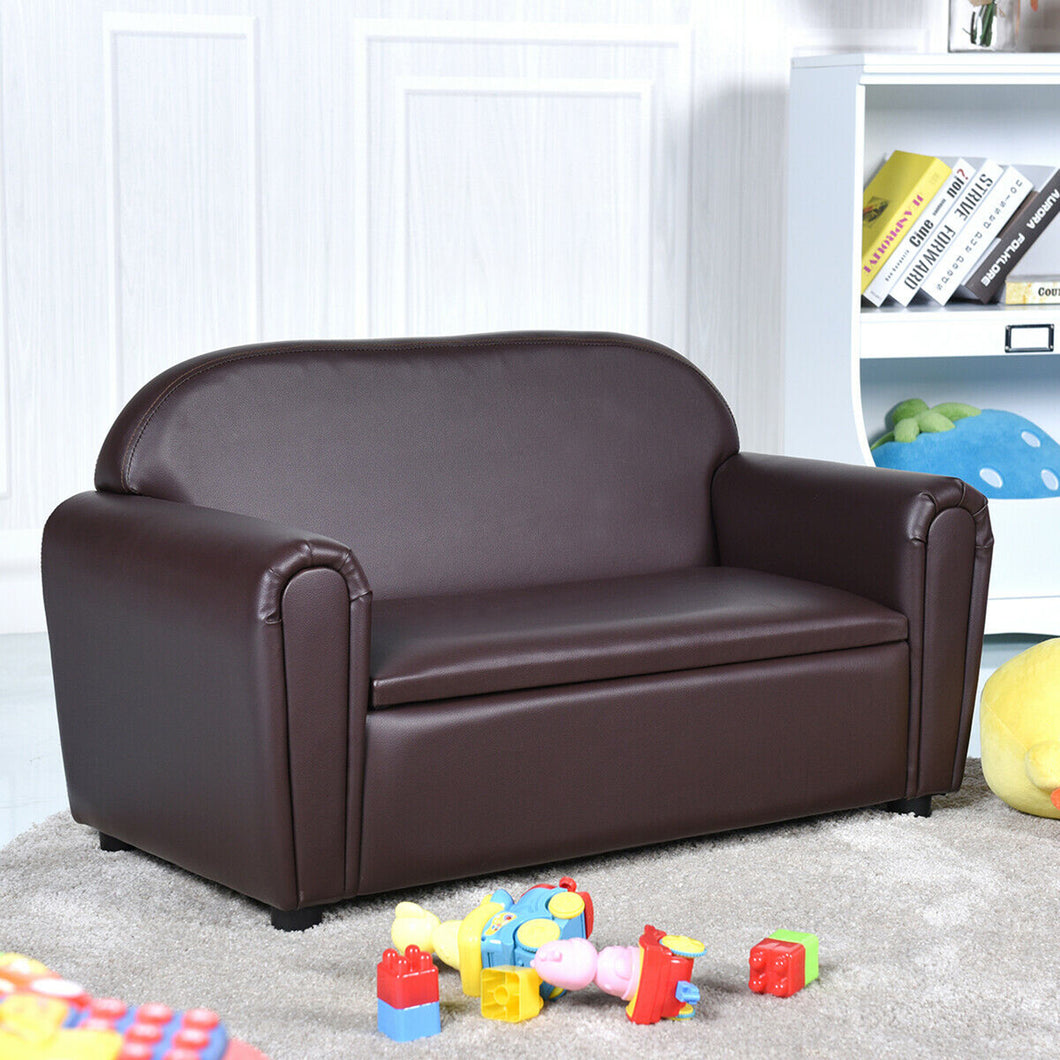 Gymax Kids Sofa Armrest Chair Lounge Couch Wood Construction Storage Box Living Room