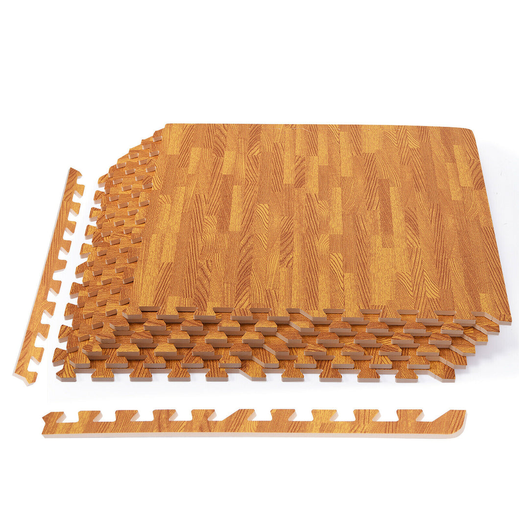 Gymax 12 Pieces EVA Foam Floor Interlocking Tile Mat w/ Natural Wood Grain