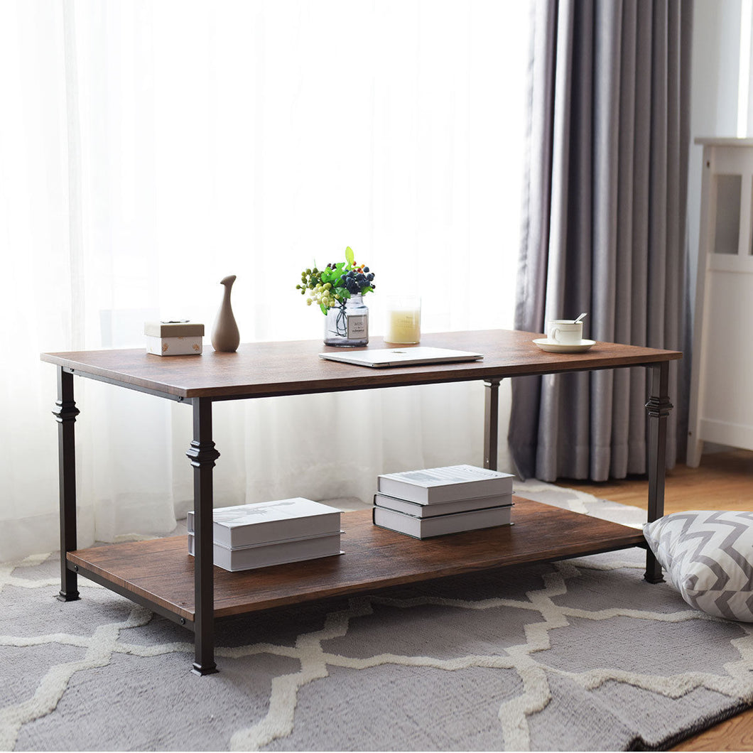 Gymax 2 Tier Coffee Accent End Table Sofa Side Living Room Furniture W/Storage shelf