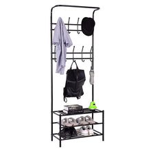 Load image into Gallery viewer, Gymax Metal Entryway Coat Hat Shoes Rack 3 Tier Storage Shelf 18 Hooks Garment Rack

