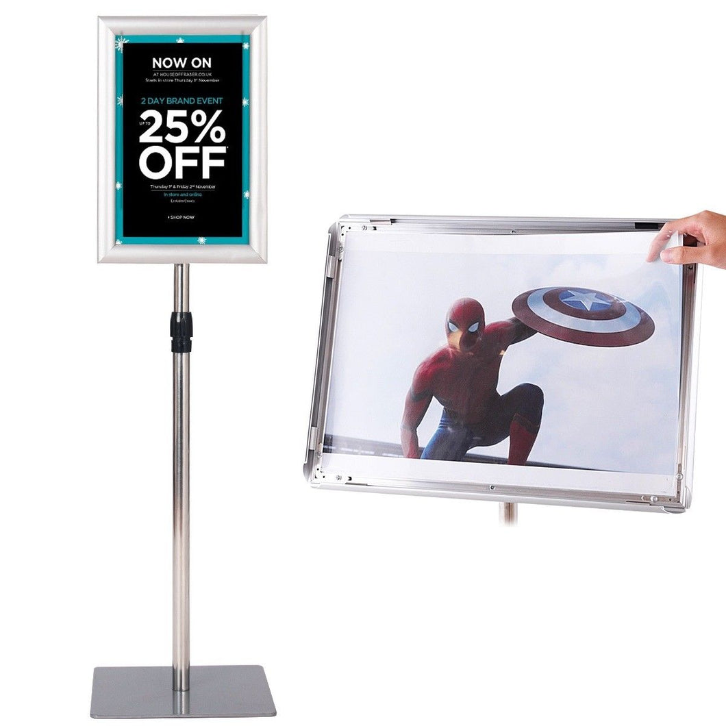 Gymax Adjustable Pedestal Poster Stand Aluminum Sign Holder 8.5 x 11 Inches Graphics