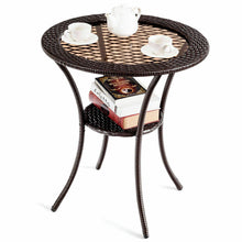 Load image into Gallery viewer, Gymax Round Rattan Wicker Coffee Table Glass Top Steel Frame Patio Furni W/Lower Shelf
