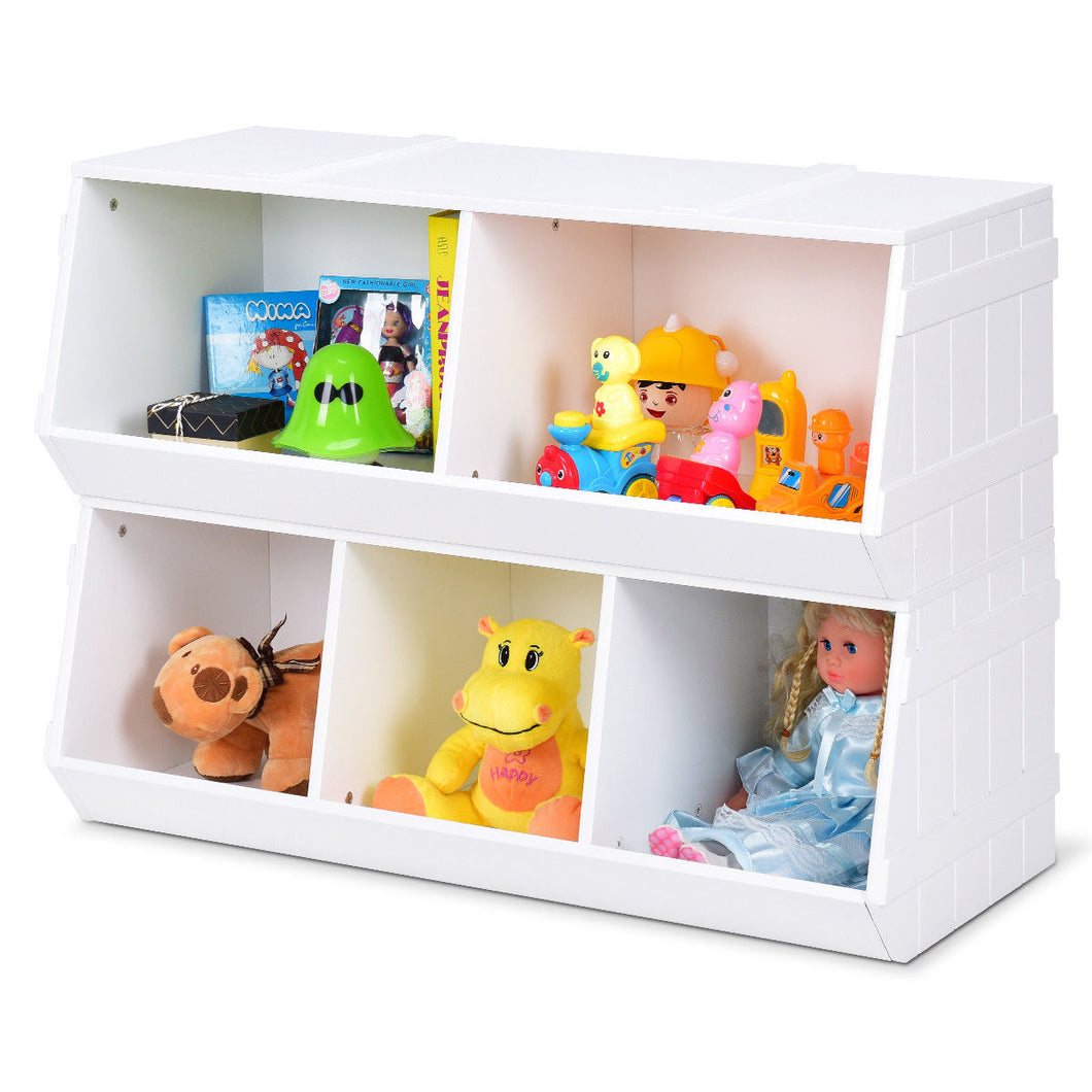 Gymax Kids Toy Box Storage Cabinet Flexible Stackable Bookcase Shelf Rack Organizer