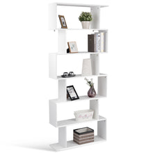 Load image into Gallery viewer, Gymax 6 Tier S-Shaped Bookcase Z-Shelf Style Storage Display Modern Bookshelf White
