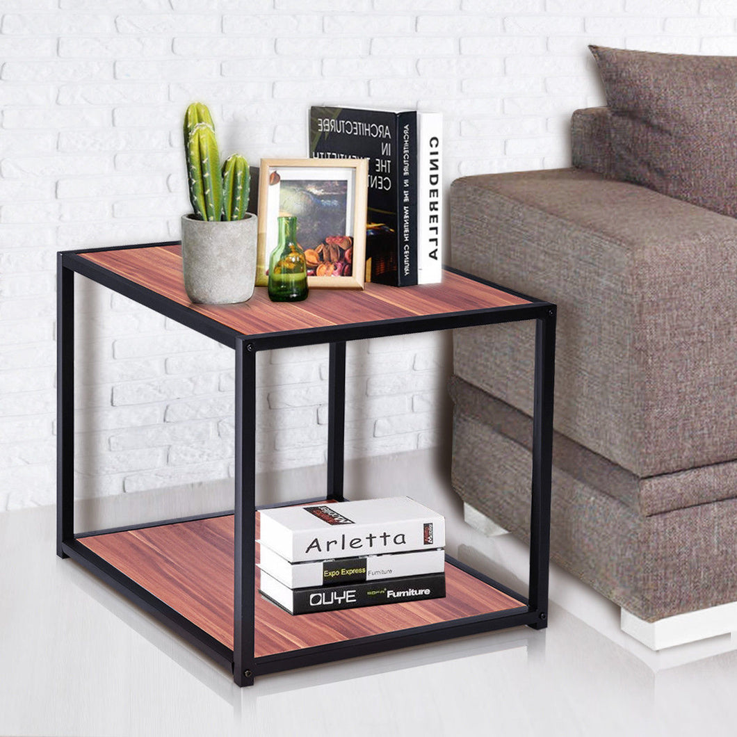 Gymax 20'' Metal Square Side/End Table Sofa Coffee Tea Stand Bottom W/2 Tier Shelf