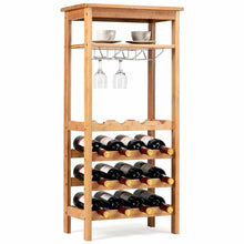 Load image into Gallery viewer, Gymax Bamboo Wine Rack Countertop Bottle Storage Free Standing w/ Glass Hanger &amp; Shelf
