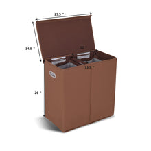 Load image into Gallery viewer, Gymax Double Laundry Hamper Storage Collapsible Basket Organizer Lid Mesh Bags Brown

