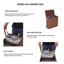 Load image into Gallery viewer, Gymax Double Laundry Hamper Storage Collapsible Basket Organizer Lid Mesh Bags Brown
