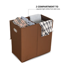 Load image into Gallery viewer, Gymax Double Laundry Hamper Storage Collapsible Basket Organizer Lid Mesh Bags Brown
