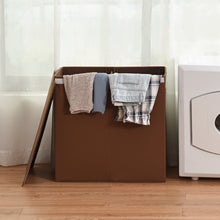 Load image into Gallery viewer, Gymax Double Laundry Hamper Storage Collapsible Basket Organizer Lid Mesh Bags Brown
