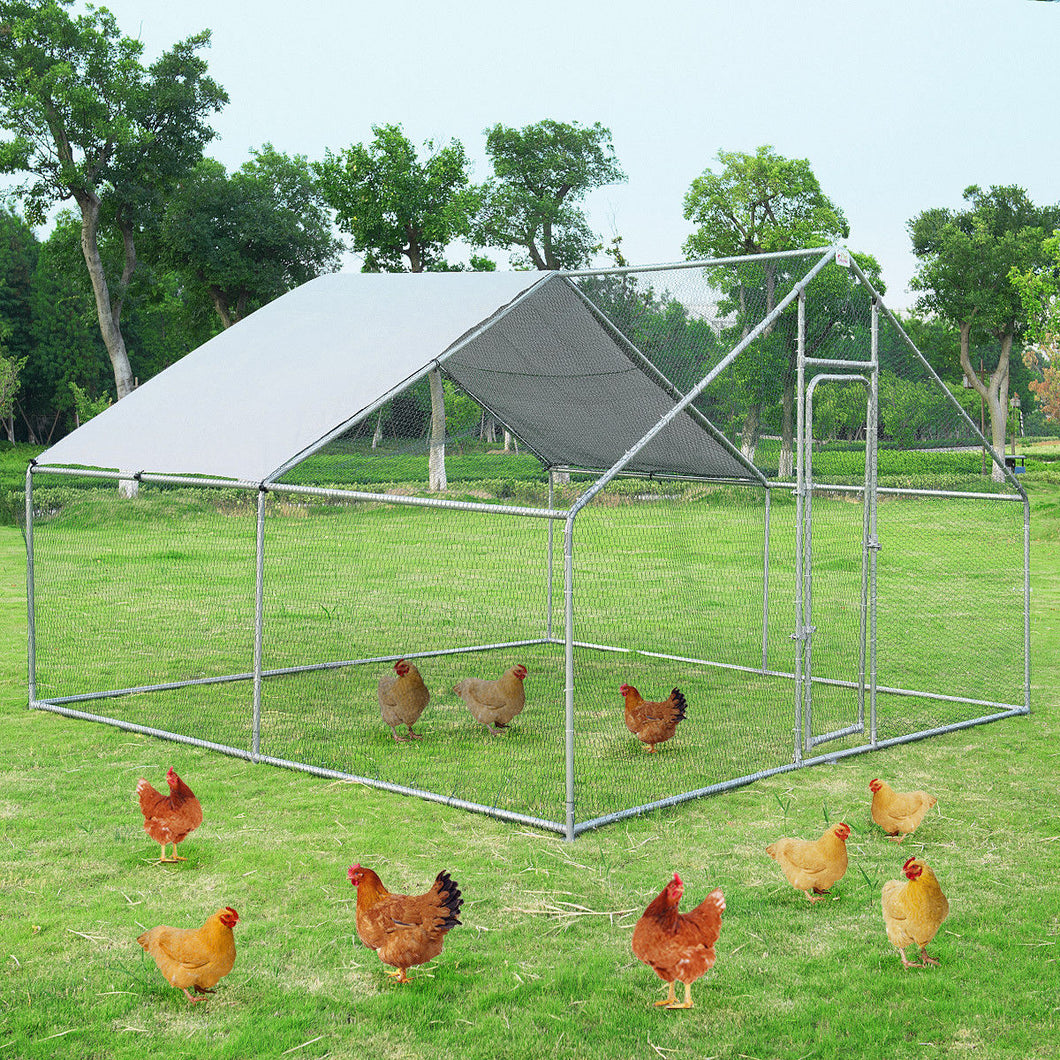 Gymax Large Walk In Chicken Coop Run House Shade Cage 13'x13' with Roof Cover Backyard