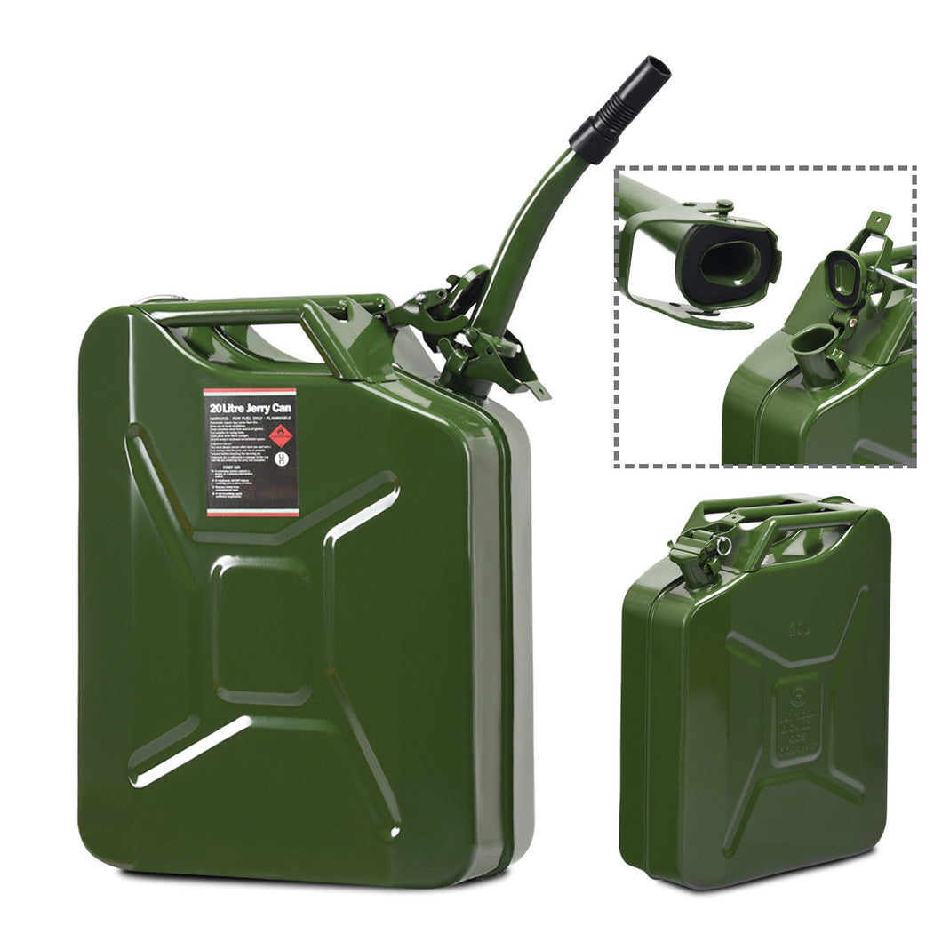 Gymax 5 Gallon 20L Jerry Fuel Can Steel Gas Container Emergency Backup w/ Spout Green