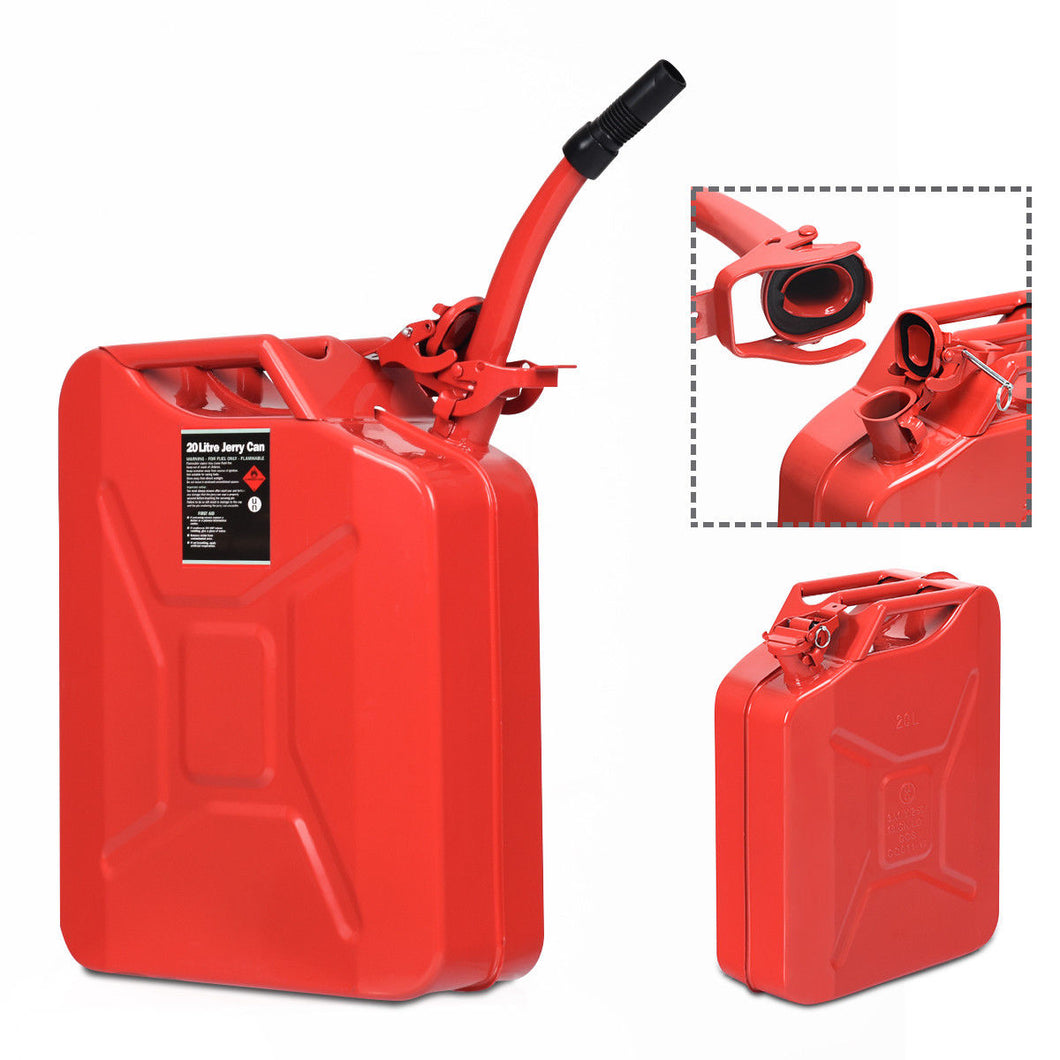 Gymax 5 Gallon 20L Jerry Fuel Can Steel Gas Container Emergency Backup w/ Spout Red