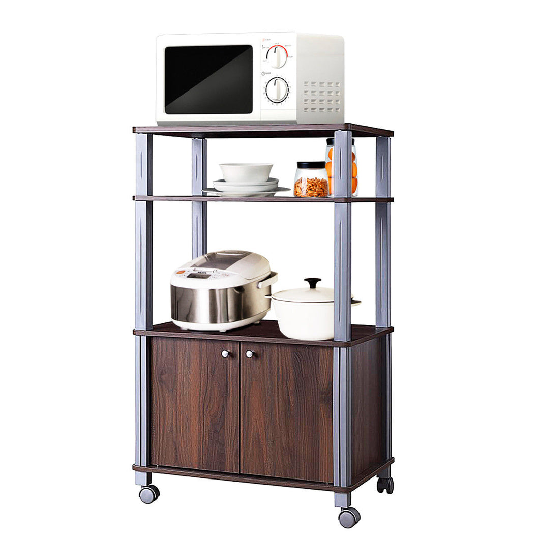 Gymax Bakers Rack Microwave Stand Rolling Storage Cart Multi-functional Display Walnut