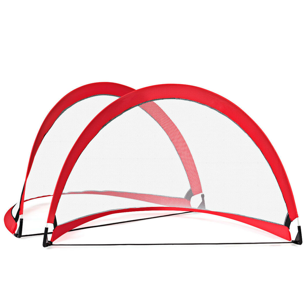 Gymax Two 4ft Pop Up Soccer Goal Net Set Portable Foldable Training Football Net W/Bag