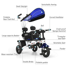 Load image into Gallery viewer, Gymax 4-In-1Twins Kids Baby Stroller Tricycle Detachable Learning Toy Bike w/ Canopy
