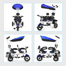 Load image into Gallery viewer, Gymax 4-In-1Twins Kids Baby Stroller Tricycle Detachable Learning Toy Bike w/ Canopy

