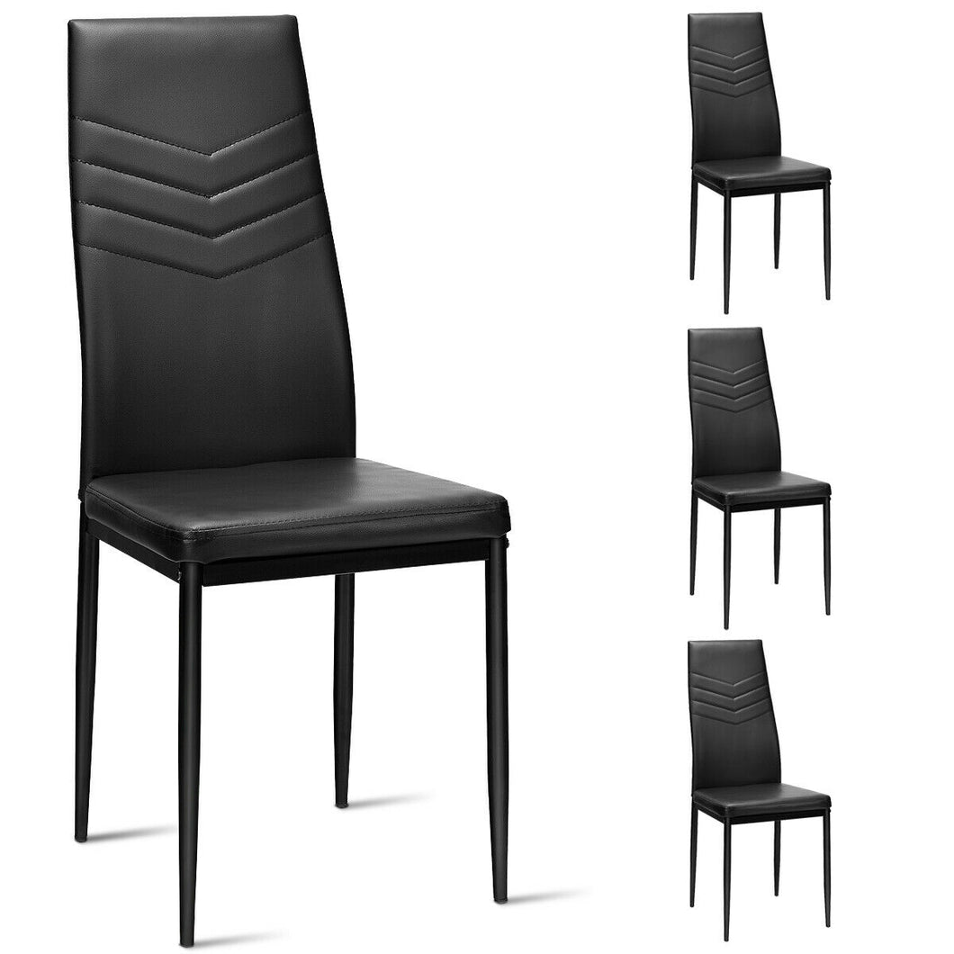 Gymax Set of 4 PVC Dining Side Chairs with Metal Frame High Back Home Kitchen Black
