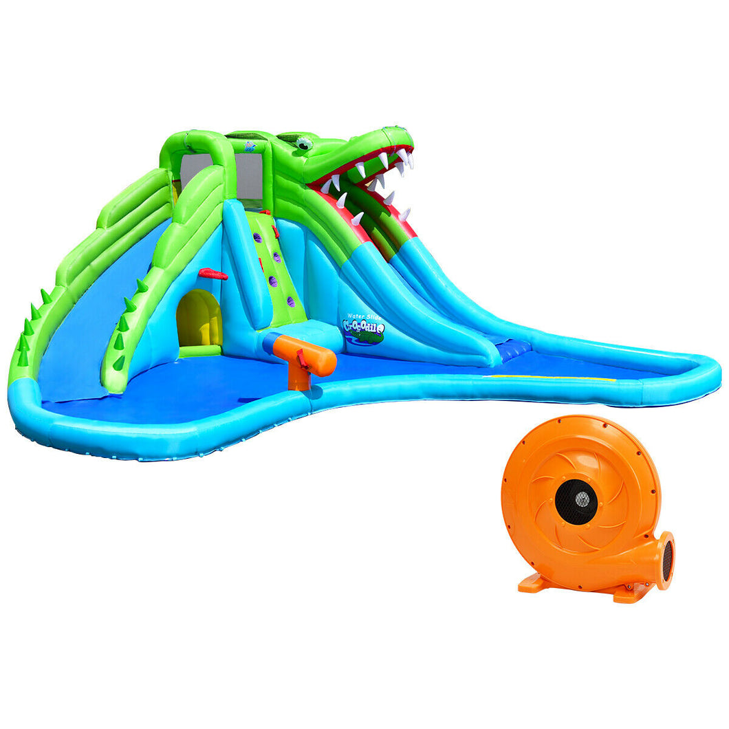 Gymax Crocodile Inflatable Water Slide Park Dual Slides Climbing Wall & Splash Pool