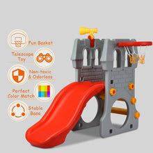 Load image into Gallery viewer, Gymax 2-Step Children Castle Slide Basketball Hoop and Telescope Toy Indoor &amp; Outdoor
