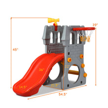 Load image into Gallery viewer, Gymax 2-Step Children Castle Slide Basketball Hoop and Telescope Toy Indoor &amp; Outdoor
