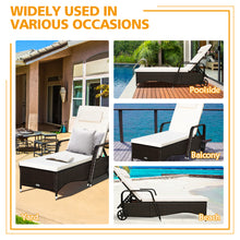Load image into Gallery viewer, Gymax Cushioned Outdoor Wicker Chaise Lounge Chair w/ Wheel Adjustable Backrest
