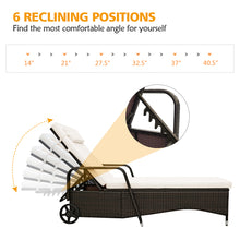 Load image into Gallery viewer, Gymax Cushioned Outdoor Wicker Chaise Lounge Chair w/ Wheel Adjustable Backrest
