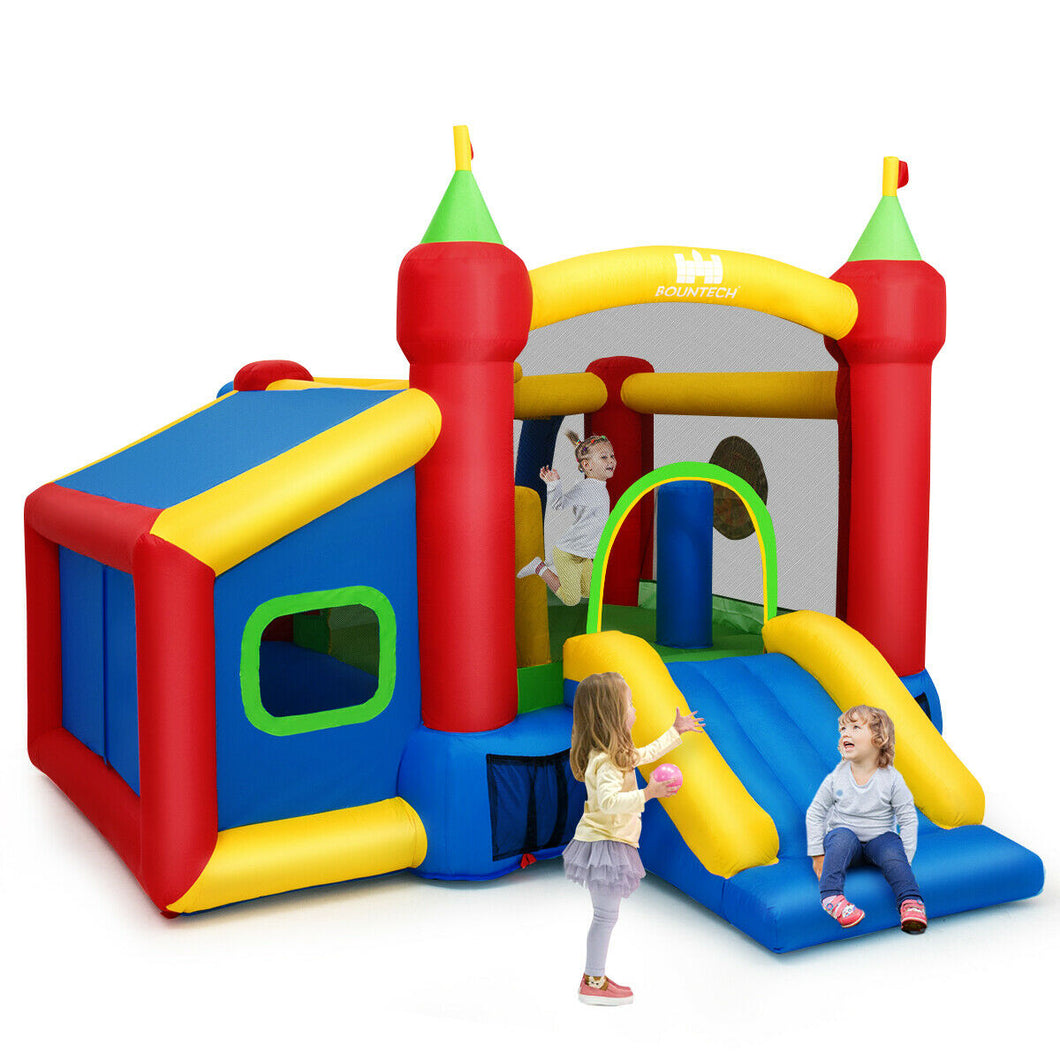 Gymax Inflatable Bounce House Kids Slide Jumping Castle with Ball Pit and Dart Board